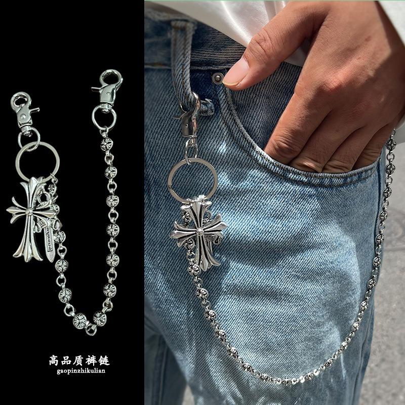 Multi-element trouser chain, bag hanging chain, sword round bead cross waist chain, lobster buckle pendant jeans chain