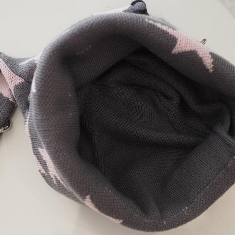 Lovely Bunnies Ear Knitted Hat Star Pattern Winter Hat Outdoor Softable Warm Hat for Winter Warmth