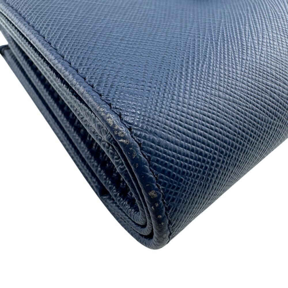 PRADA 1ML005 flap saffiano leather Bifold Wallet blue leather Women Used