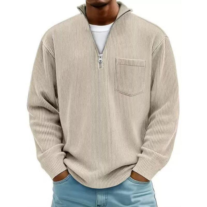 Men S Loose Fit Corduroy Long Sleeve Stand Collar Zip Up Casual Sweatshirt