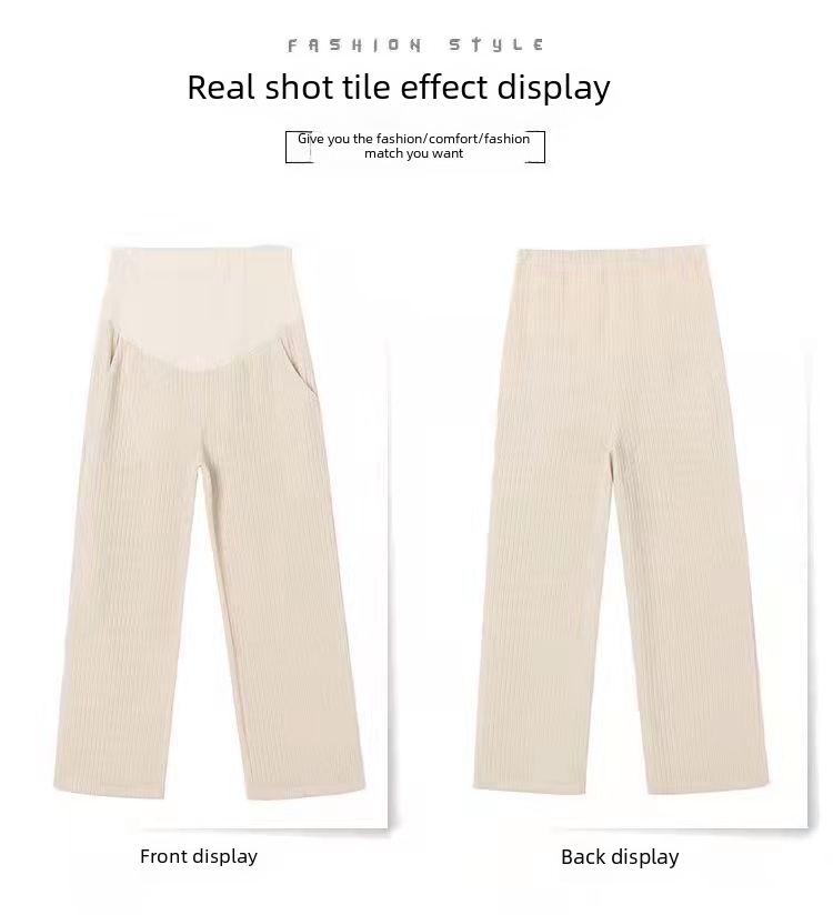 Chenille Velvet Wide-Leg Maternity Pants - Spring/Autumn, Outdoor Casual, Plus Belly Support