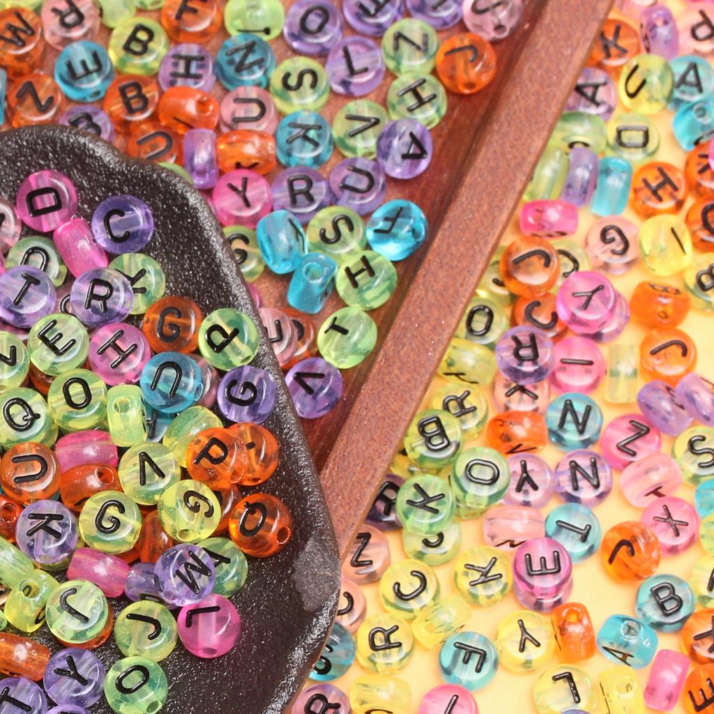 500g About 2500Pcs Flat Round Mixed Letter Loose Beads Alphabet DIY Accessories Jewellery Making 7mm Transparent Acrylic Pendant Necklace Bracelet