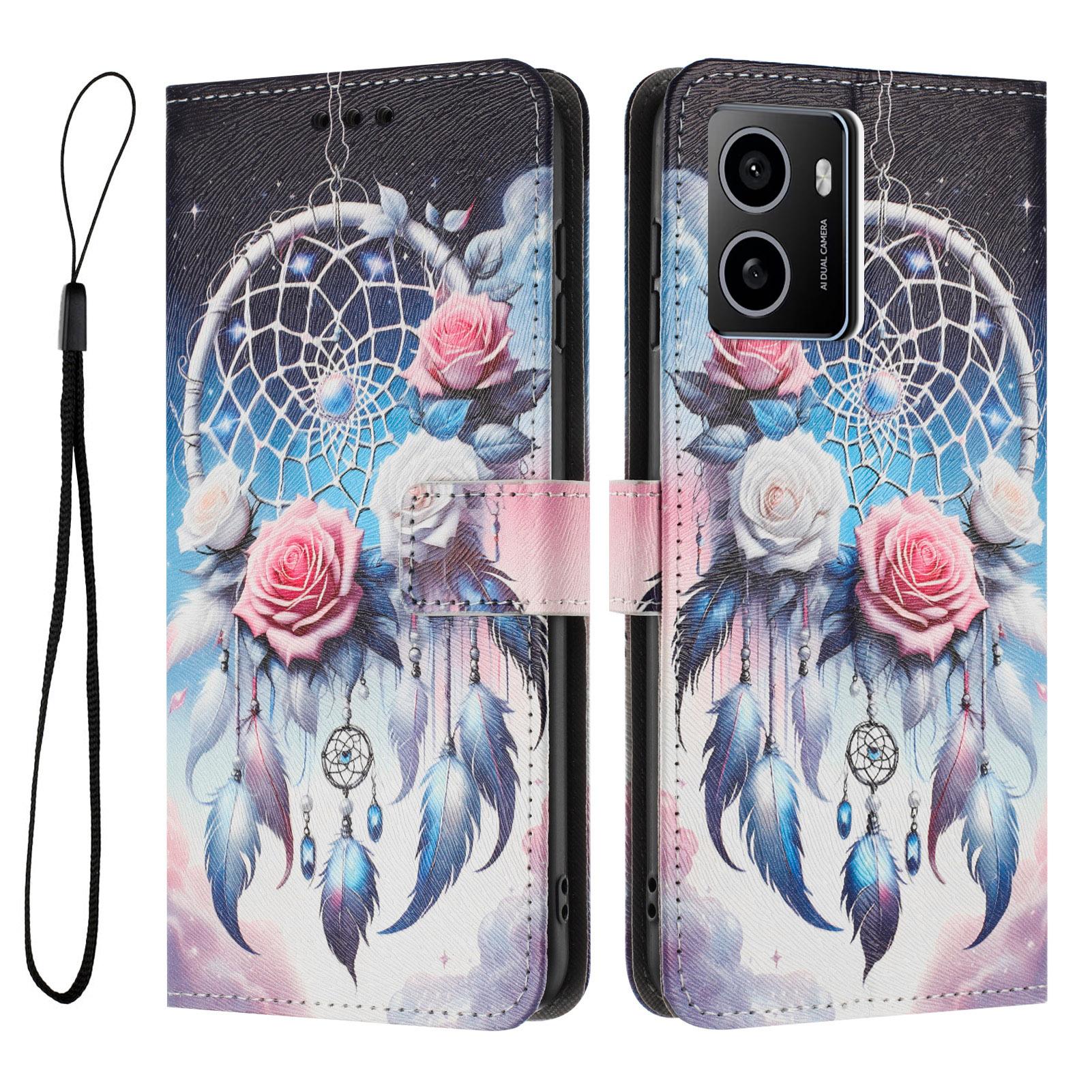 

YX-2501 Leather Case For HMD Pulse/Pulse+/Pulse Pro Pattern Printing Wallet Phone Cover with Lanyard Flower Wind Chime