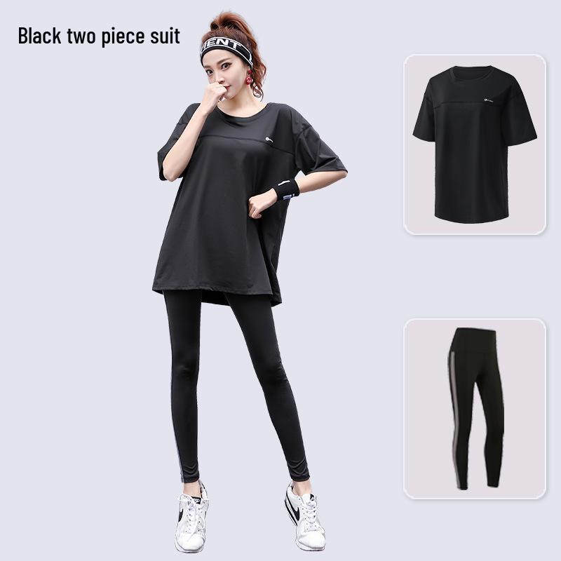 Plus Size Sporty Yoga Three-Piece Set - Breathable, Loose-Fit, Quick-Dry Short Sleeve Fitness Wear for Spring/Summer