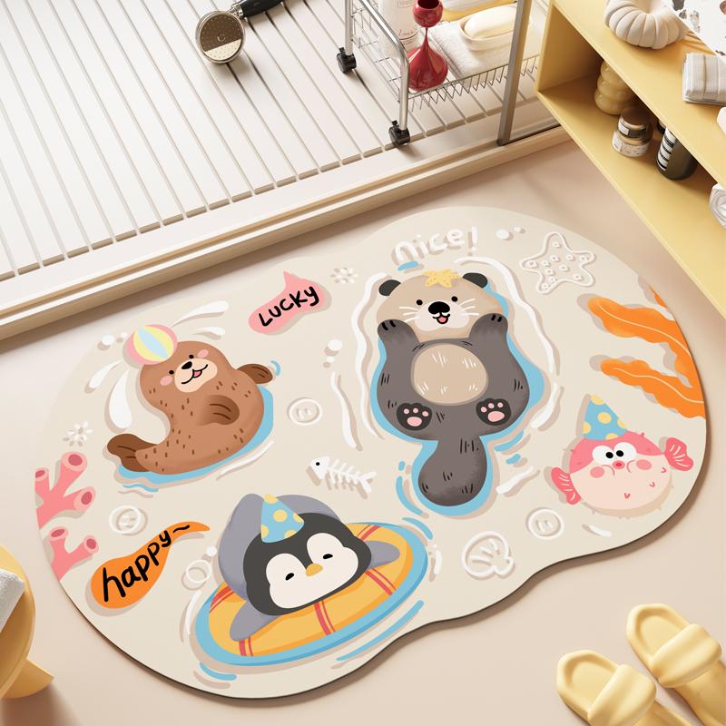 Cartoon bathroom mat, foot pad, absorbent floor mat, diatomaceous earth anti slip mat, toilet and bathroom door special carpet