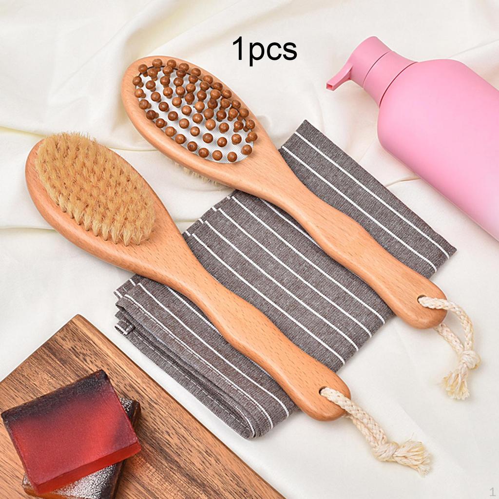 2 In 1 Wooden Shower Brush Back Scrubber with Massage Nodules Shampoo for Wet/Dry Brushing