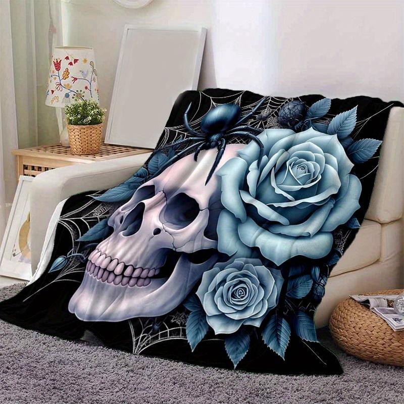 

1pc Blue Rose and Spider Blanket Cute Home Decor Soft Perfect Gift for Birthday or Christmas, Living Room, Travel, Camping 80x120cm