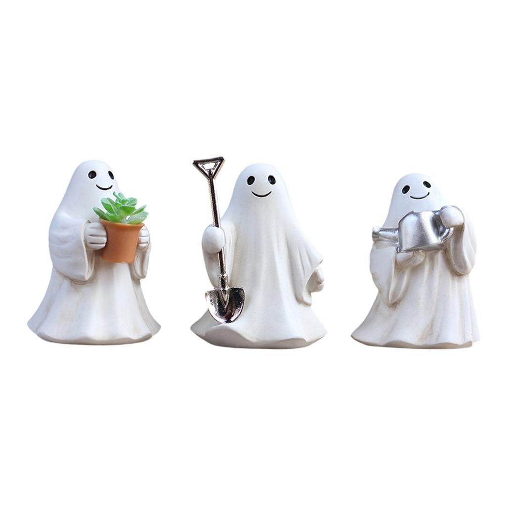 3Pcs Gardening Ghostly Statue Halloween Home Decors Resins Miniature Figurine For Garden Potted Plant and Desk Display