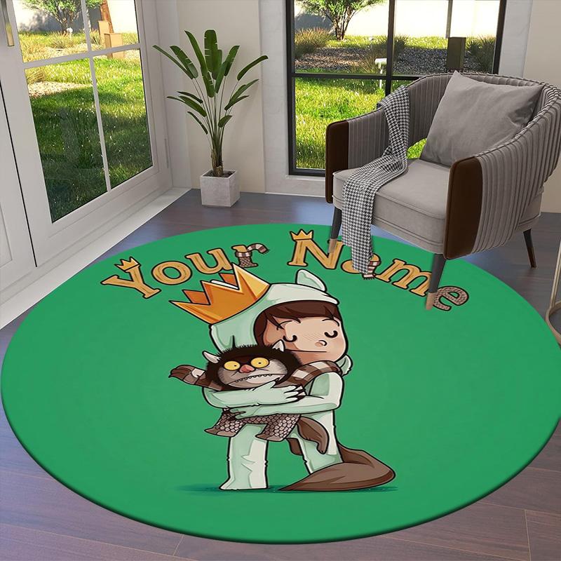 Cat Adventure Custom Name Round Area Rug Carpet Rug For Living Room Bedroom Sofa Playroom Decor Nonslip Floor Mat