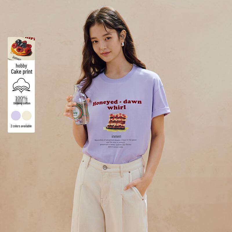 INMAN Women s Loose Fit Cotton Short Sleeve T-Shirt with Cake Print M