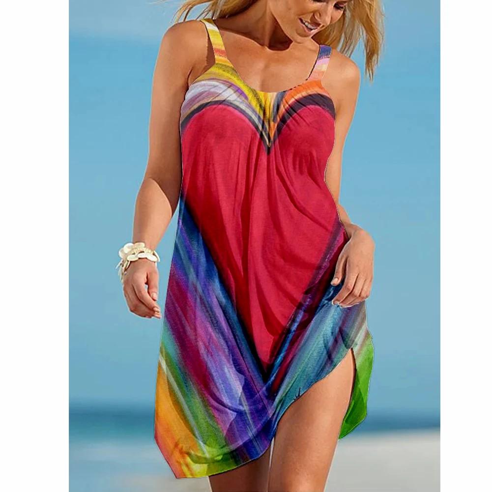 Love Color 3D Printing Casual Sundress Summer Vintage Floral Dress Casual Womens Dress Female Clothes Slim Vestido Girl Dress