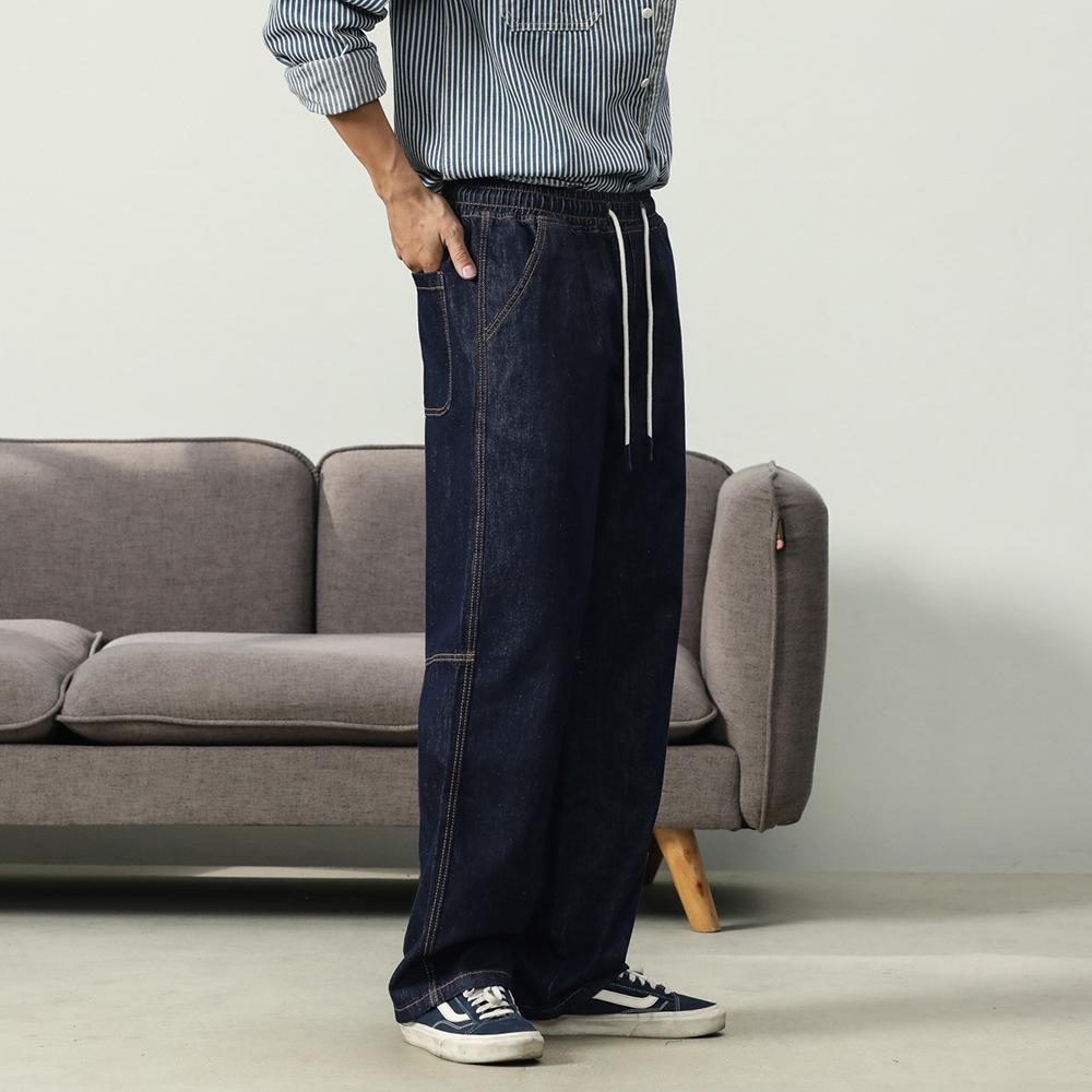 Tethered Jeans Men's Tooling Men's Pants American High Street Loose Straight Pants Men's Elastic Waist Casual Pants Trendy Brand