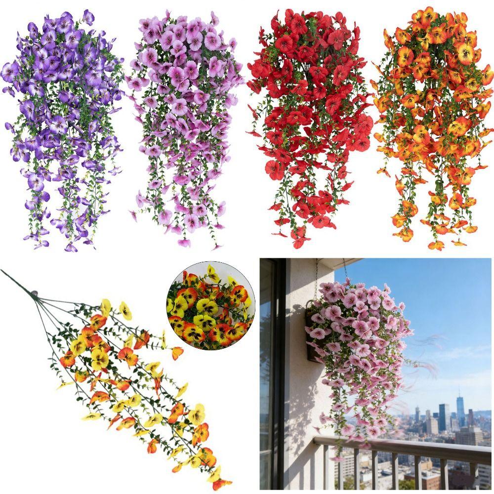 Multicolor Artificial Flower DIY Viola Tricolor Eucalyptus Pansy Hanging Lifelike Plants Wreath Wall Hanging Ornament