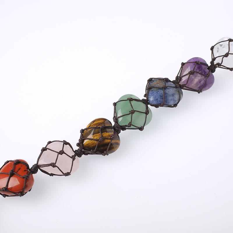 Healing Crystals Stone Car Hanging Mixed Quartz 7 Chakra Heart Shape Stone Pendant for Decoration