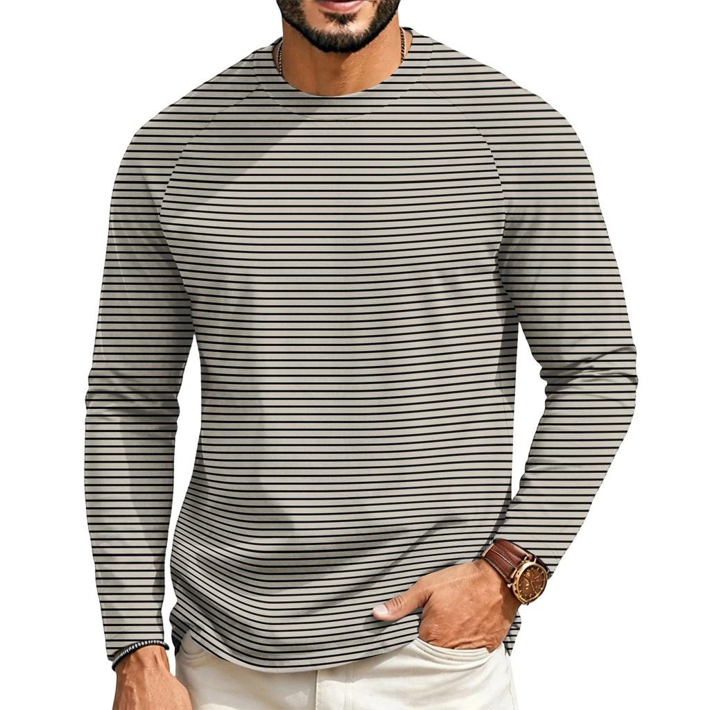 T-shirt casual a manica lunga raglan da uomo con girocollo, per l'uso quotidiano