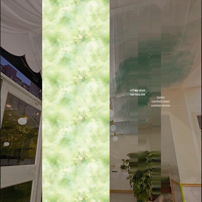 Chinese Ancient-Style Gradient Green Gauze Curtain for Ceiling Decor and Weddings