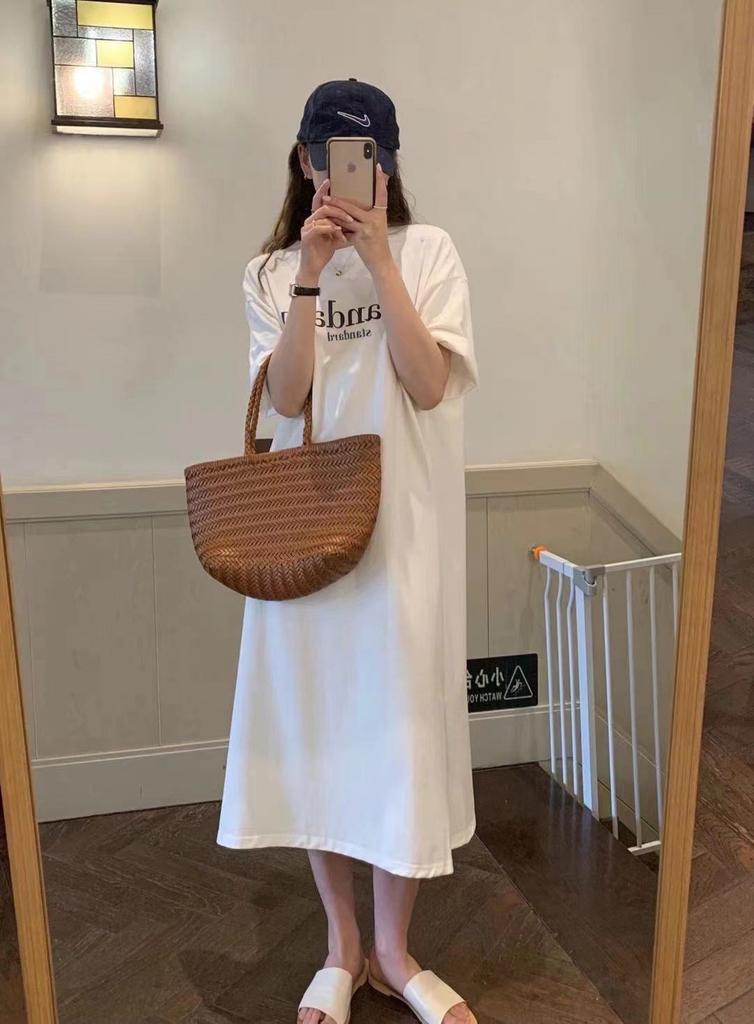 Large size T-shirt dress women's short-sleeved long summer 2026 new loose Korean version long dress lazy skirt casual skirt