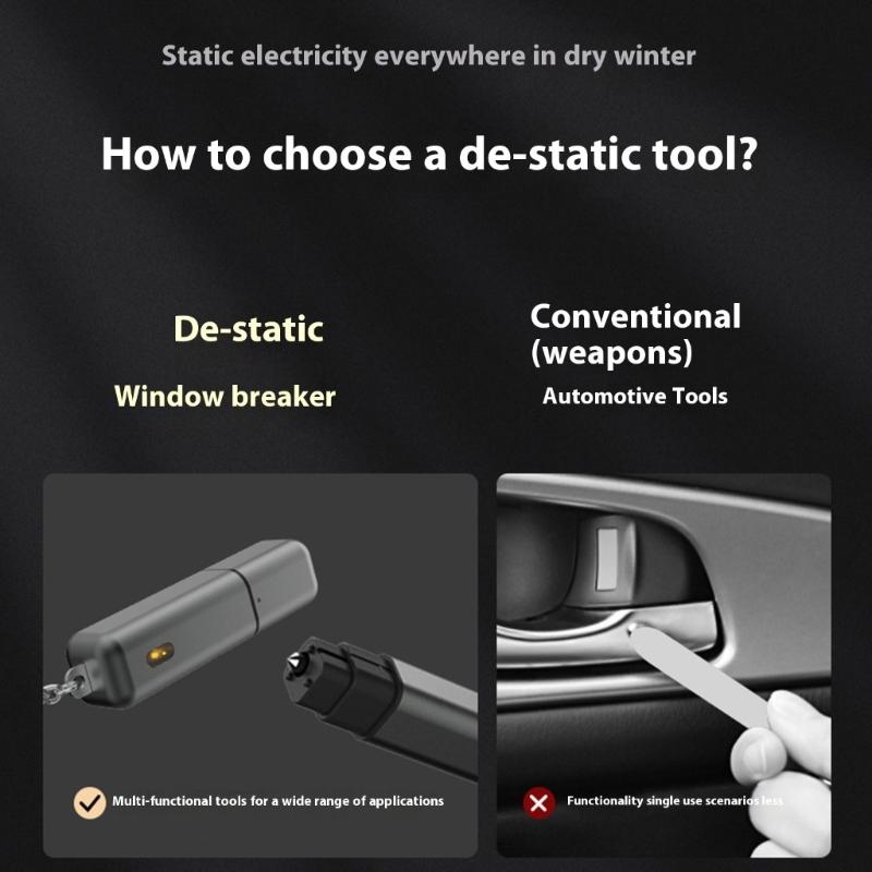 Multipurpose Emergency Escape Tools For Automobiles With Window Breaker And Static Eliminators Keychain