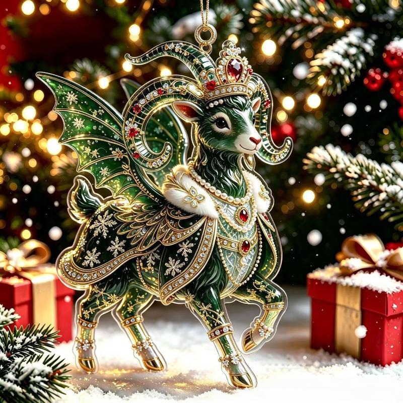2D Flat Goat Hanging Ornament Acrylic Animal Pendant Christmas Tree Decoration Car Rearview Mirror Charm New Year Hanging