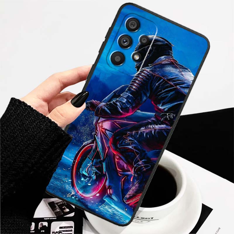 

Creative motorcycle rider cool For Samsung A73 A72 A71 A55 A54 A53 A52 A51 A13 A22 A16 A15 A12 A14 A26 A07 5G Black Phone Case Galaxy A16 5G