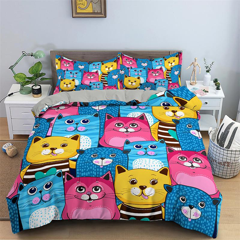 Cute Cat Duvet Cover Luxury Cartoon Animals Bedding Set Twin For Child Teen Bedroom Decor Microfiber Quilt Cover With Pillowcase