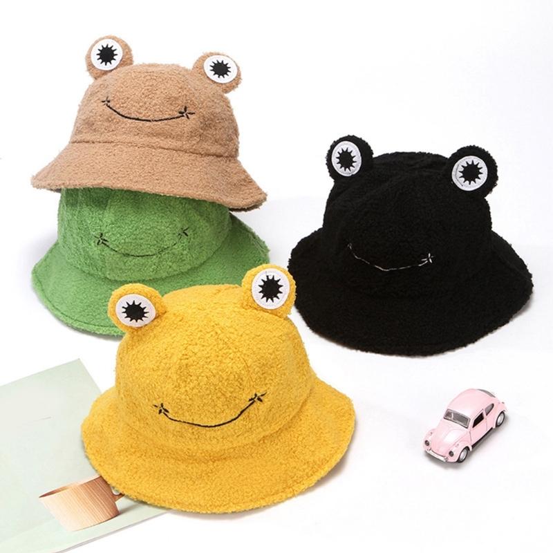 Winter Bucket Hat Polyester Plush Fisherman Caps for Women Men Keep Warm Cute Cartoon for Frog Style Trendy Accessories
