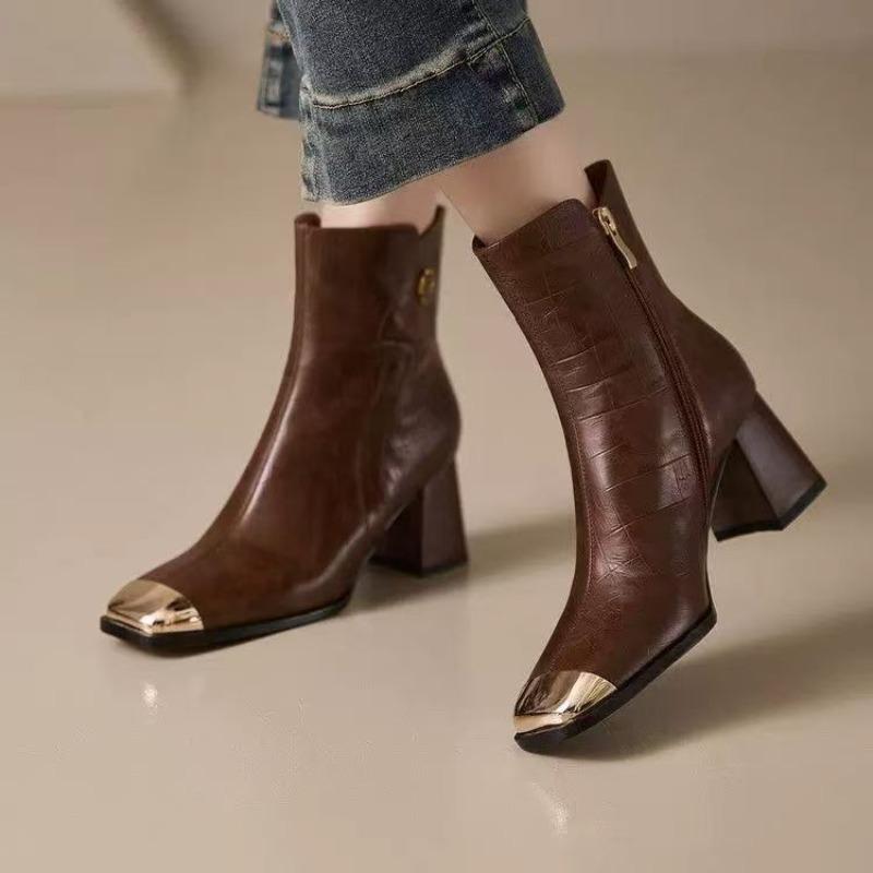 Women's Booties Autumn and Winter Chunky Heel Low Heel French Niche Chelsea Boots Soft Leather High-end Sense