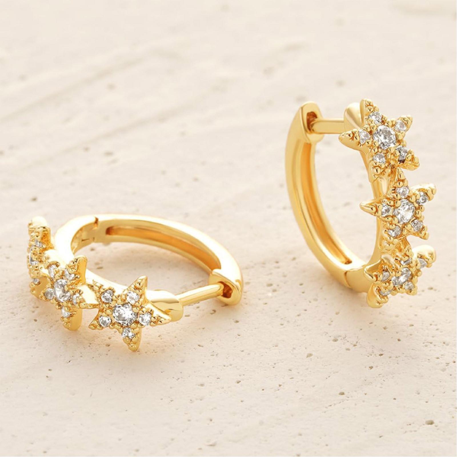 

Универсальные маленькие серьги с женственным темпераментом, персонализированные серьги с застежками и микро-инкрустированные серьги One Size золотой