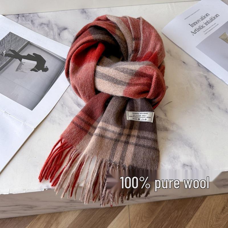 

100% Pure Wool Blue Plaid Scarf - Warm, Versatile Neck Warmer for Winter