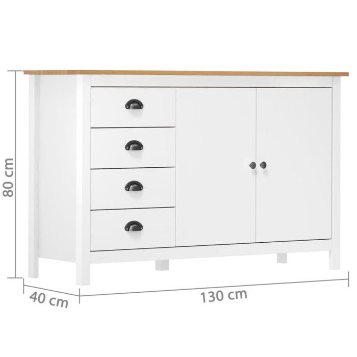VidaXL Buffet Sideboard Storage Cabinet with 4 Drawers and 2 Doors Home Interior White 130x40x80 Cm Pine Wood 288934