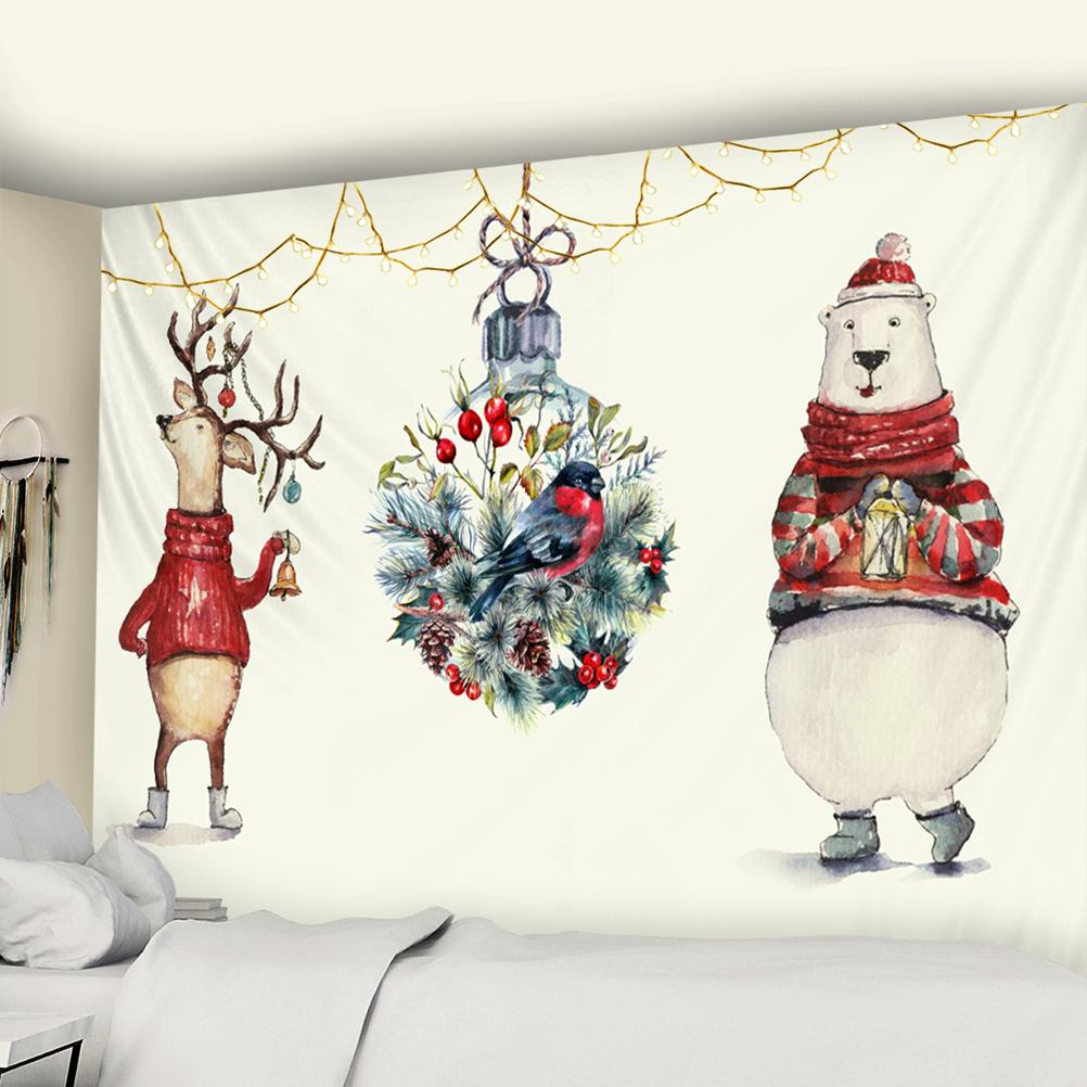 Christmas Woods Tapestry Wall Hanging Holiday Gift New Year Elk Snow Scene Psychedelic Witchcraft Home Decor