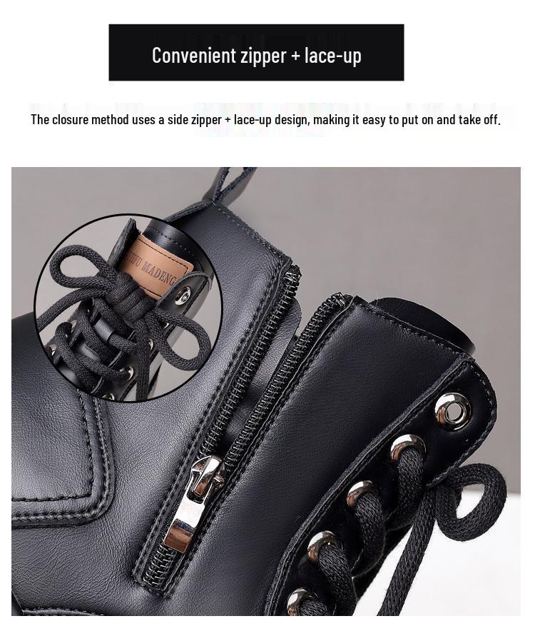 Women's British Style 2025 Leather Thick-Soled Martin Boots - Height-Increasing, Slimming Short Boots for Spring and Autumn.