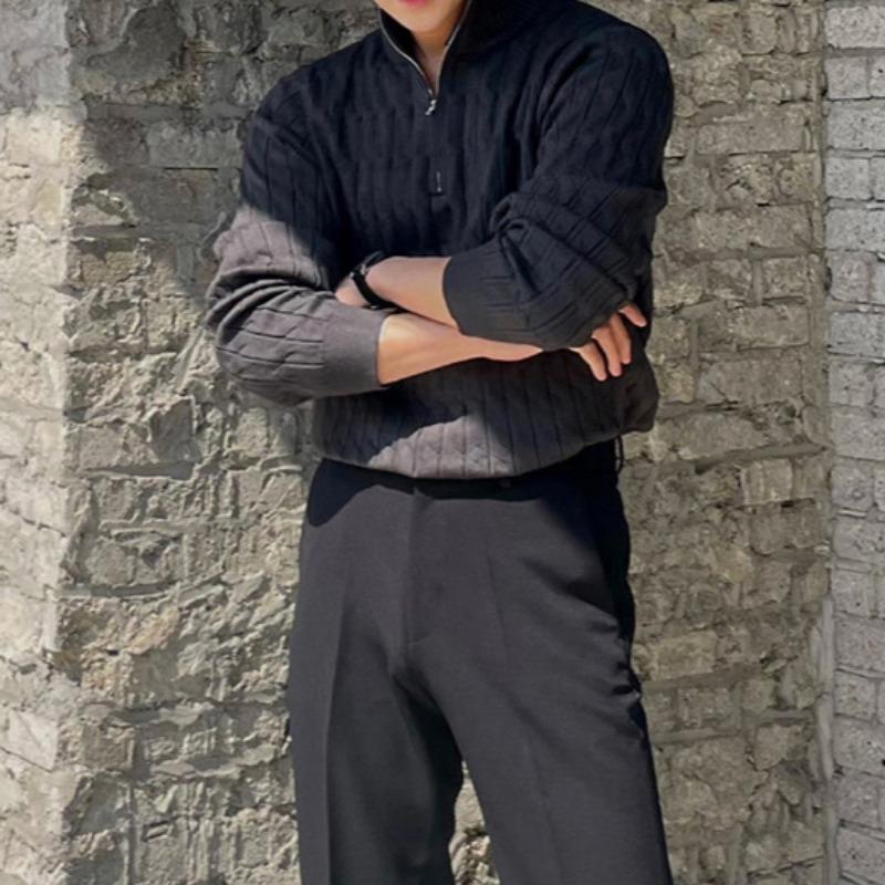 Autumn and Winter Fashion Half-turtleneck Zipper Sweater Men's Pullover Long-sleeved Sweater All-match Top