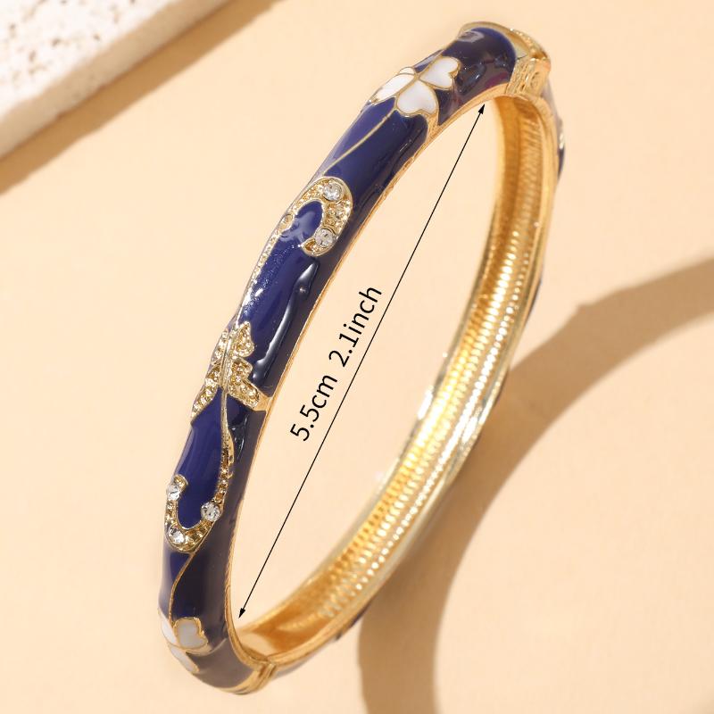 Enamel Cuff Bangles Gold Plated Rhinestone Inlaid Floral Design For Daily Wear Parties Weddings Gifts For Women
