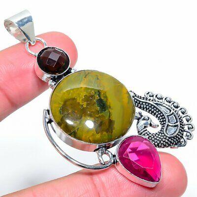

Ocean Sea Jasper Gemstone Handmade 925 Sterling Silver Pendant 2.76 v3t33