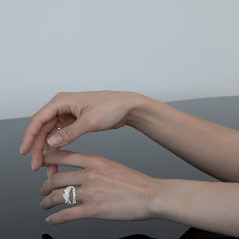 Mouvebament White Two line ring_Silver 925