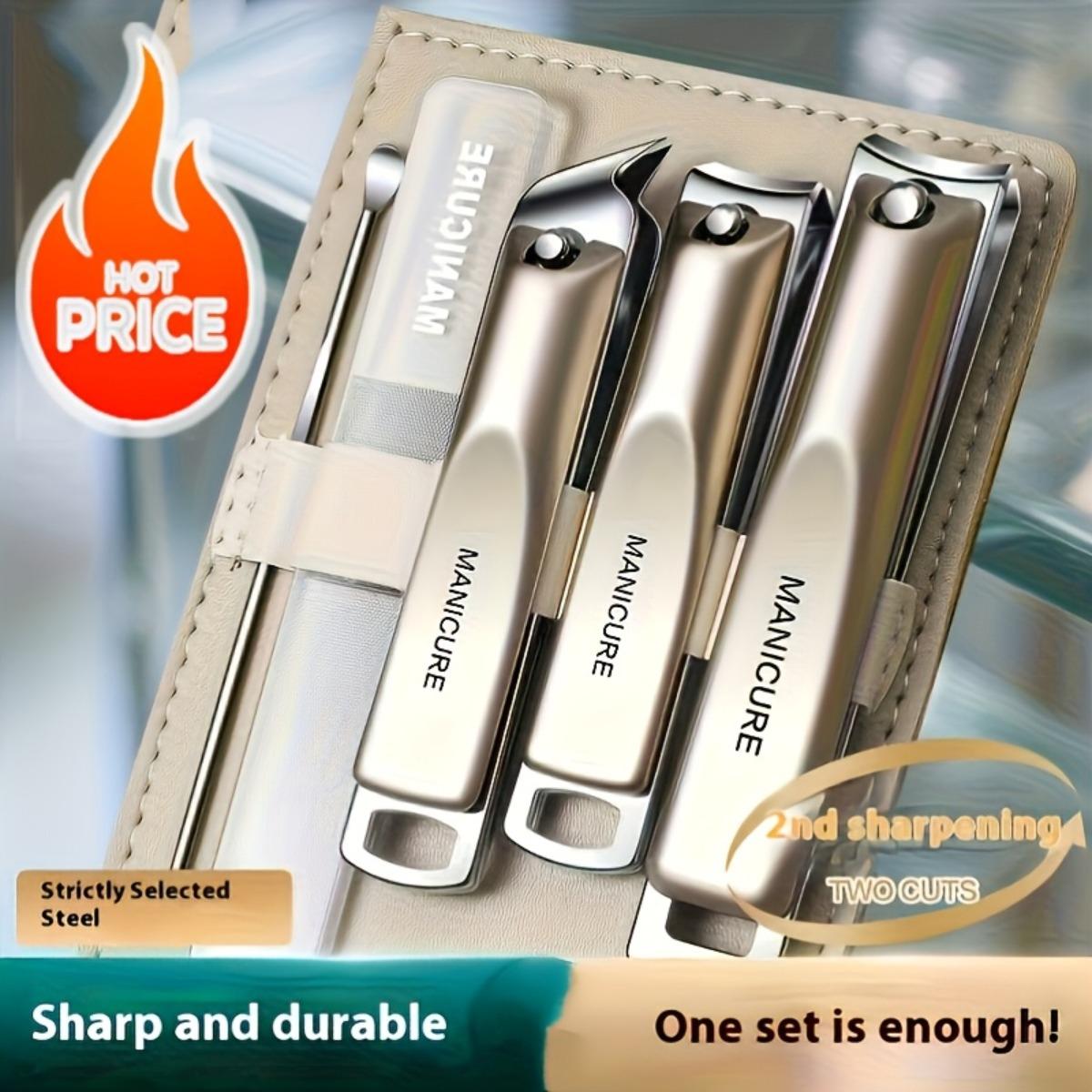 

5Pcs Nail Clipper Set, Stainless Steel Manicure Pedicure Kit, Portable Leather Case for Home Travel Toenail Care