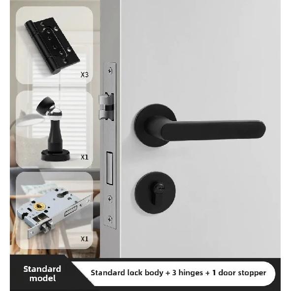 Black American Style Indoor Door Lock, Integrated Magnetic Silent Wooden Door Handle, Universal Home Bedroom Lock