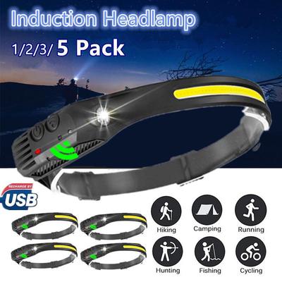 1/2/3/5PCS Induction LED Headlamp Motion Sensor USB Charge 5 Lighting Modes Torch Flashlight COB LED Miner Head Lamp For Outdoor Hiking Camp