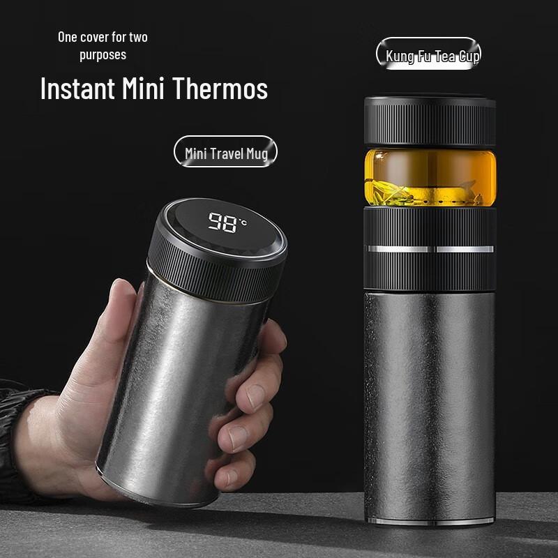 BEANBEANLOVE Titanium Insulated Tea Infuser Mug with Temperature Display