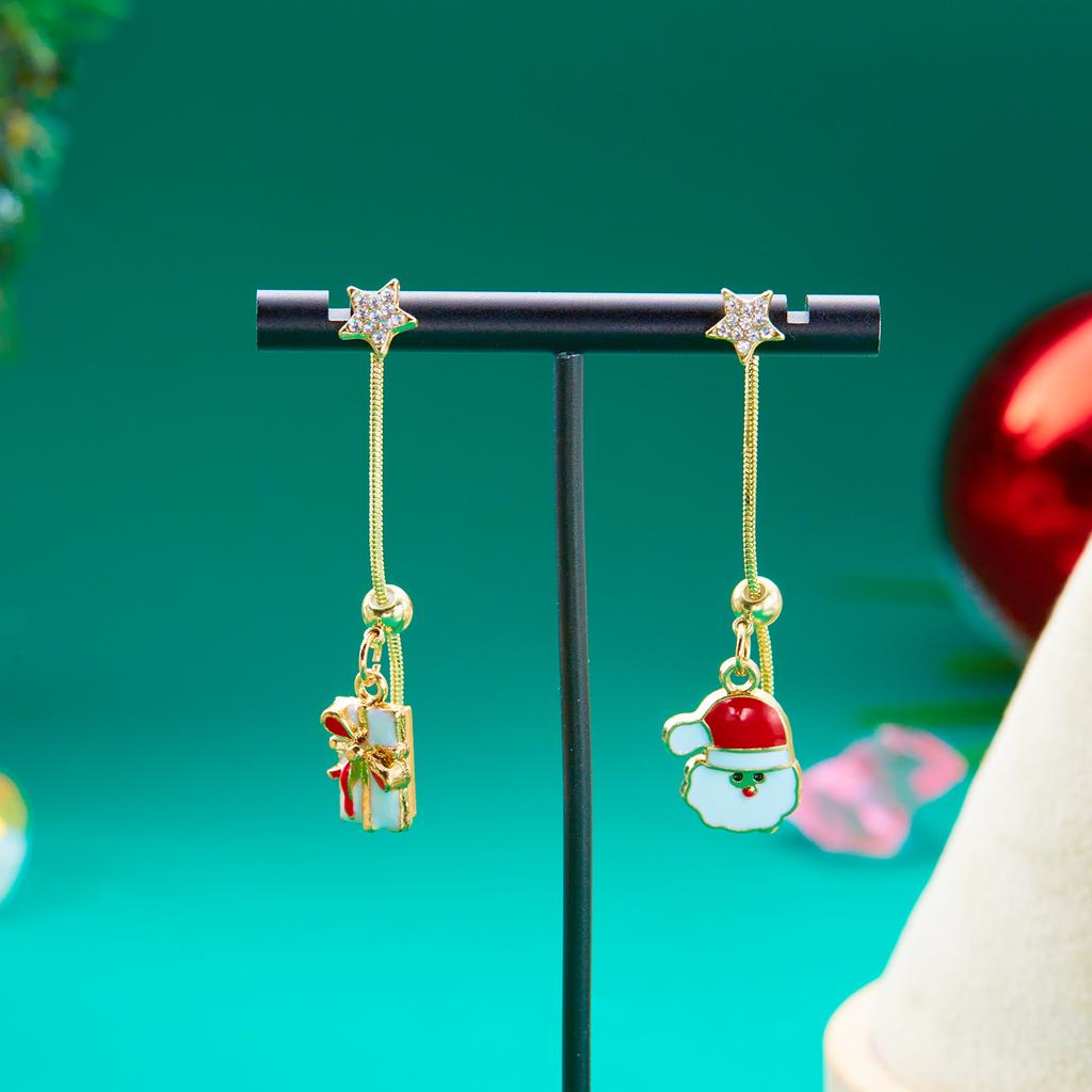 Trendy Asymmetric Santa Claus Long Tassel Earrings for Women Creative Christmas Tree Snowman Adjustable Earring New Year Jewelry