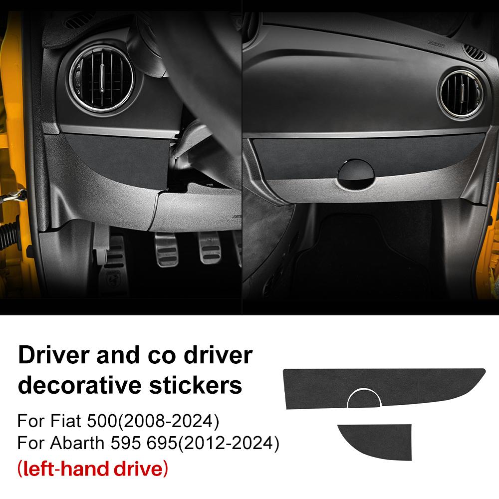 Top Suede Sticker For Fiat 500 2008-2025 Abarth 595/695 2012-2025 LHD RHD Car Copilot Passenger Box Interior Trim Accessories