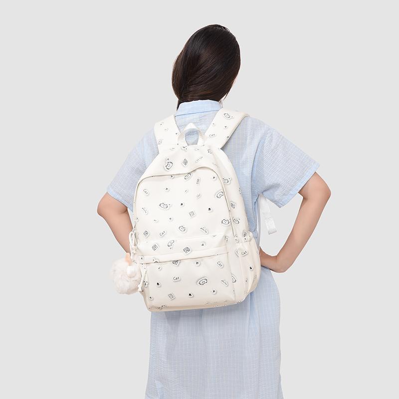 Cute Printed Backpack with Front Pocket and Side Pockets for Students and Daily Use