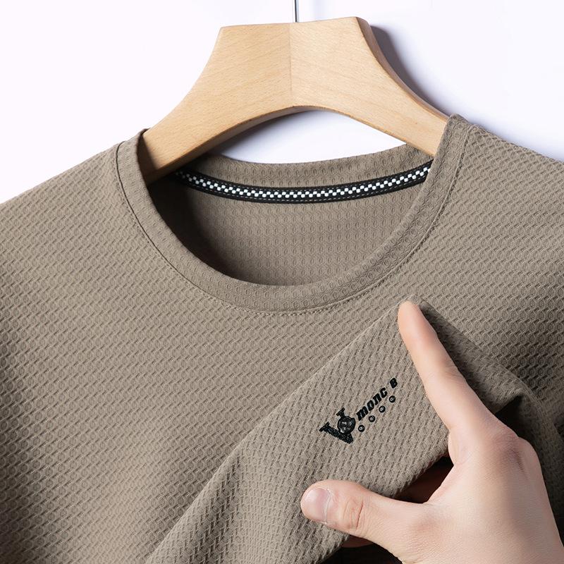 Crew Neck Bottoming Shirt High Elastic Cool Men'S Medium Green Pullover T-Shirt Polo Shirt Print
