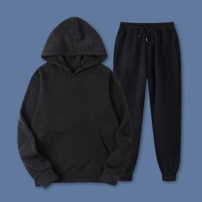 Men Sports Suit Two-Piece Tracksuit Set Hooded Drawstring Long Sleeve Sweatshirt Elastic Waist Trousers Set Sports Tracksuit