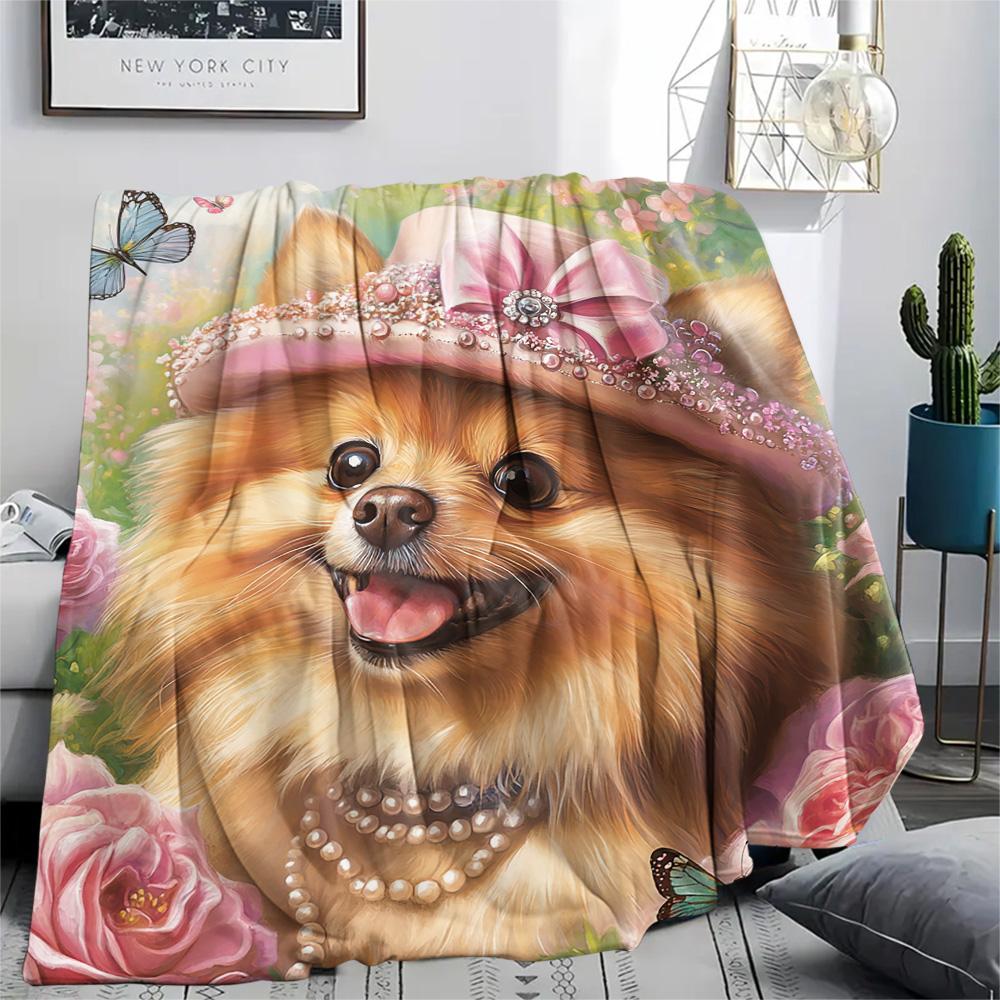 Pomeranian Print Flannel Blanket, High quality Comfortable for All Seasons, Home Decor, Warmth and Comfort, Perfect for Christmas Gifts