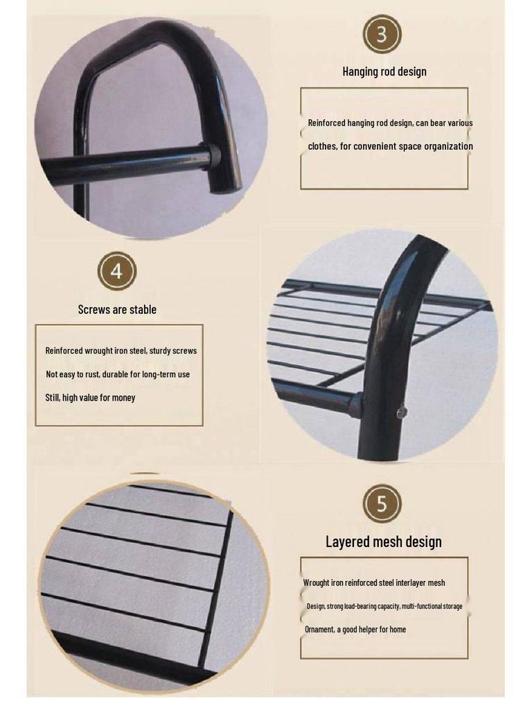 Perchero y Ropero Sencillo para Dormitorio con Ganchos y Estante de Almacenamiento Multicapa