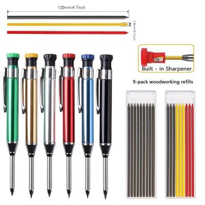 All Metal Deep Hole Marking Pencil Built-in Sharpener 2.8mm Woodworking Pencil Long Head Deep Hole Marking
