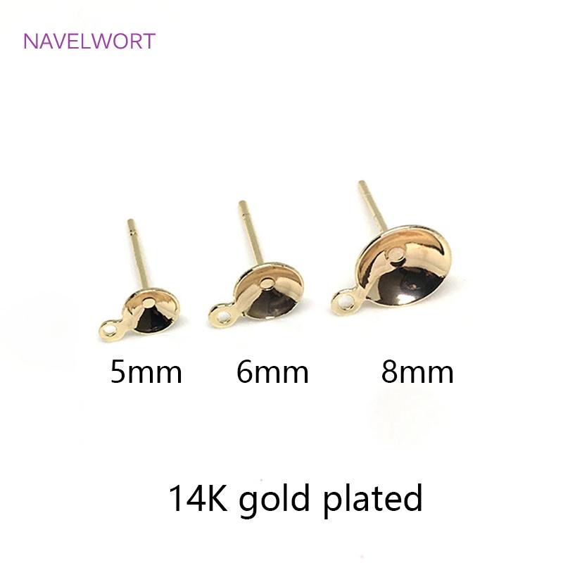 

14K Gold Plated Cup Shape Earring Settings Ear Post Pin Findings Brass Metal Post Earring Fittings DIY Jewelry Making Accessory 5 mm - 20 pieces
