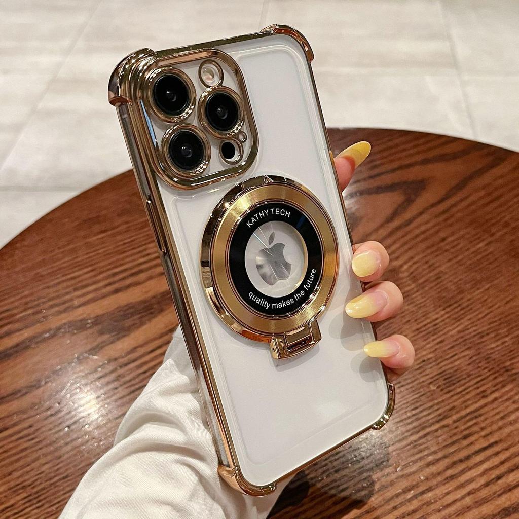 Elektropläterat magnetiskt ställ för iPhone 13/15/16PRO Stöttåligt mjukt skal